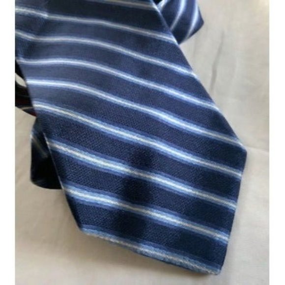 Tommy Hilfiger Mens Tie Blue White Striped Business Work Designer Necktie - Picture 1 of 5